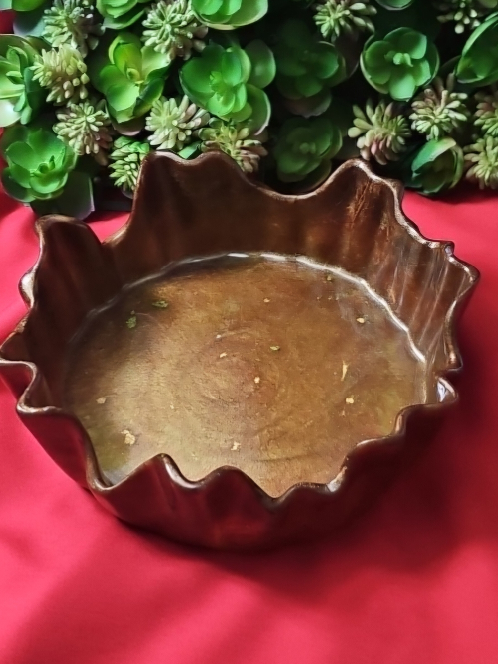 Glazed Brown Ruffled 7" Round Serving Bowl